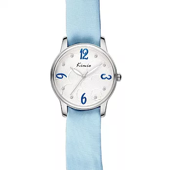 Kimio 金米歐 D5009M 氣質緞帶優雅指針鑲鑽女錶(隨機附贈緞帶)- 藍色