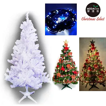 【摩達客】台灣製7呎/ 7尺(210cm)豪華版夢幻白色聖誕樹 (+飾品組)(+100燈LED燈2串)(附控制器跳機)飾品紅金色系+藍白光