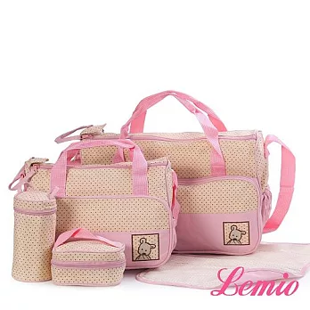 【Lemio】五件套組多功能戶外郊遊媽咪包(粉紅)