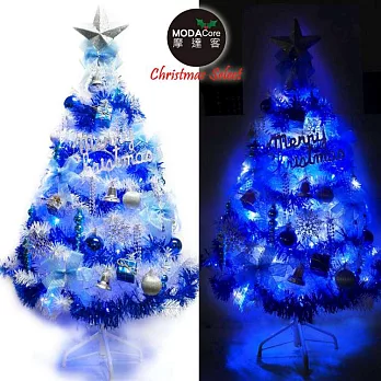 【摩達客】台灣製15呎/15尺(450cm)豪華版夢幻白色聖誕樹(銀藍系配件組)+100燈LED燈藍白光9串(附IC控制器)