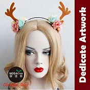 【摩達客】質感聖誕麋鹿角花浪漫造型髮箍
