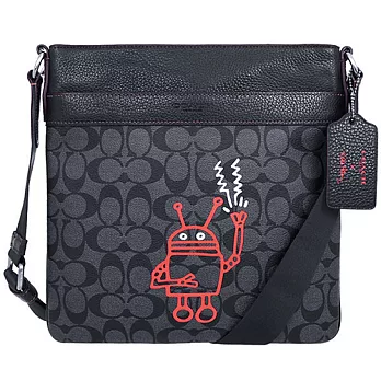 COACH 皮革塗鴉斜背包-黑灰 (現貨+預購)黑灰