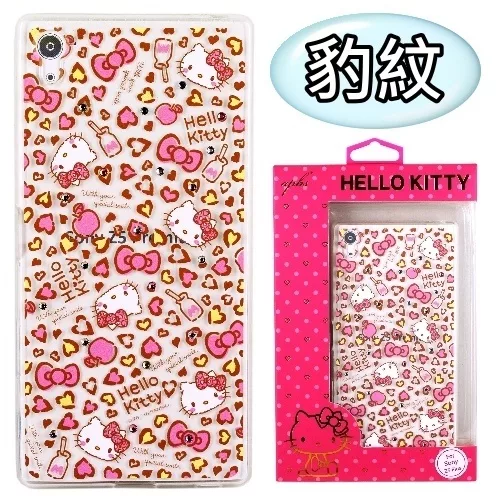 【Hello Kitty】Sony Xperia Z5 Premium (5.5吋) 彩鑽透明保護軟套(豹紋)