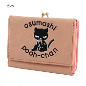 【Pooh Chan-噗將閉眼貓】刺繡圖案多層短夾零錢包(買就送純銀項鍊)-粉Pink