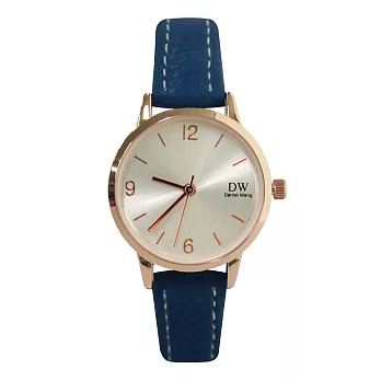Daniel Wang DW-3196優雅玫色顯瘦小錶面皮帶錶- 藍色