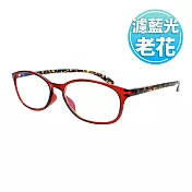 【KEL MODE 老花眼鏡】台灣製造 濾藍光彈性鏡腳 時尚紅花圓框350度