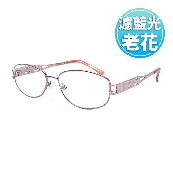【KEL MODE 老花眼鏡】台灣製造 濾藍光質感金屬眼鏡#399玫瑰粉-200度