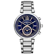 MICHAEL KORS 晶鑽點綴單眼日期腕錶-銀/藍(現貨+預購)銀/藍
