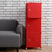 【藤立方】組合3格收納置物櫃(3門板+附輪)-DIY 紅色