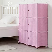 【藤立方】組合3層6格收納置物櫃(6門板+調整腳墊)-DIY 粉紅色