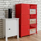 【藤立方】組合3層6格收納置物架(3門板+3置物盒+調整腳墊)-DIY 紅色