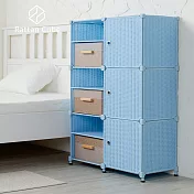 【藤立方】組合3層6格收納置物架(3門板+3置物盒+調整腳墊)-DIY 粉藍色