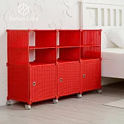 【藤立方】組合2層6格收納置物架(3門板+3隔板+附輪)-DIY 紅色