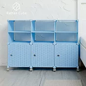 【藤立方】組合2層6格收納置物架(3門板+3隔板+附輪)-DIY 粉藍色