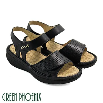 ◤Green Phoenix◥素雅孔洞魔鬼沾全真皮休閒涼鞋JP23黑色