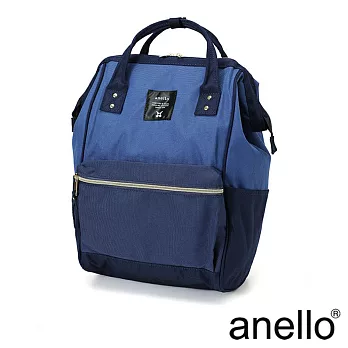 【日本正版anello】經典口金後背包《深藍拼接 NML》 L尺寸