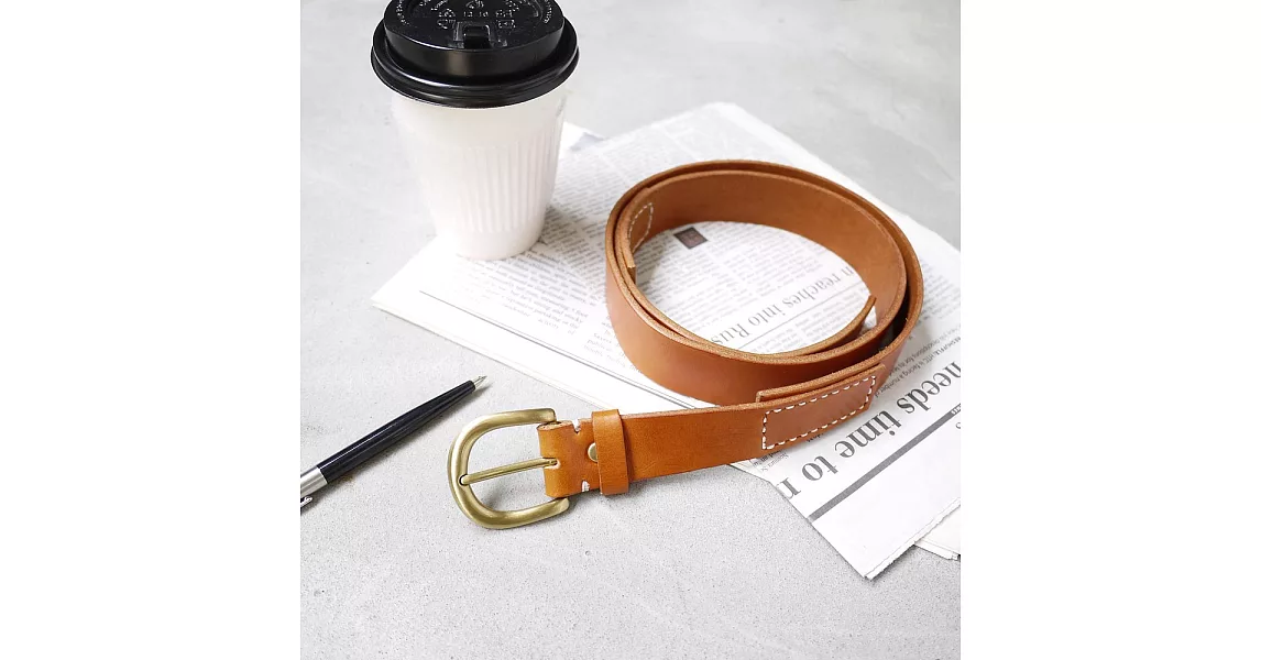【預購商品】HANDIIN|品味風格 日本植鞣手縫真皮皮帶 焦糖棕焦糖棕