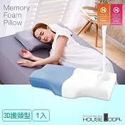 【House door 好適家居】日本大和抗菌表布 涼感親膚記憶枕(3D護頸型)天空藍