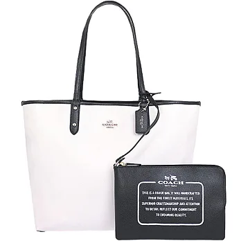 COACH 雙面防刮皮革肩背托特包-黑白(現貨+預購)黑白