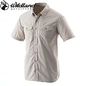 【荒野wildland】男排汗抗UV短袖襯衫XL白卡其