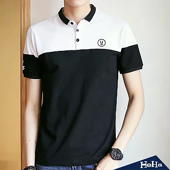 撞色小圖騰修身POLO衫上衣二色-HeHa-XL(黑色)