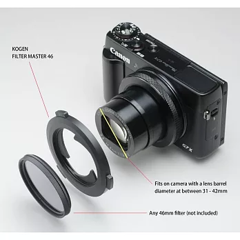日本KOGEN類單眼DC濾鏡轉接環FILTER MASTER 46(三爪設計,裝口徑46mm濾鏡保護鏡)適鏡筒直徑31-42mm Sony索尼黑卡5 6 7 Canon佳能G3X