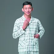 【皮爾卡登】國民領格狀涼絲棉長袖睡衣褲 (多尺寸可選)M灰藍