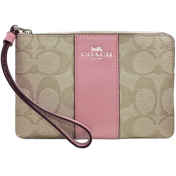 COACH 防刮拼接L型拉鍊手拿包-卡其淺粉(現貨+預購)卡其淺粉