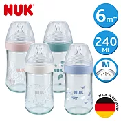 德國NUK-自然母感玻璃奶瓶240ml-附2號中圓洞矽膠奶嘴6m+(顏色隨機出貨)
