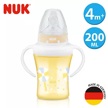 德國NUK-雙柄透明學習奶瓶200ml-附1號中圓洞矽膠奶嘴0m+