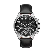 MICHAEL KORS不鏽鋼皮革錶帶男錶-黑色（現貨+預購）黑色