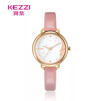 KEZZI珂紫 K-1821 優雅弦月閃亮星星素雅皮帶錶- 粉色