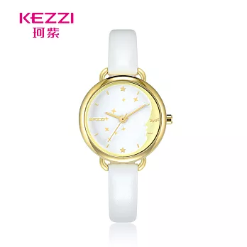 KEZZI珂紫 K-1821 優雅弦月閃亮星星素雅皮帶錶- 白色