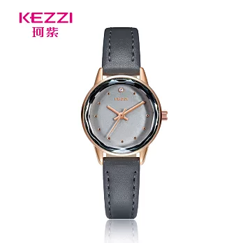 KEZZI珂紫 K-1774 小清新點鑽刻度星芒切玻皮帶錶- 灰色