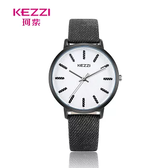 KEZZI珂紫 K-1852 時尚百搭率性牛仔刷色皮帶錶 - 白面