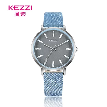 KEZZI珂紫 K-1852 時尚百搭率性牛仔刷色皮帶錶 - 灰面
