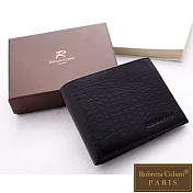 【Roberta Colum 】牛皮鱷魚紋固定式卡片夾附零錢袋短夾(黑)黑色
