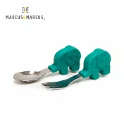 【MARCUS＆MARCUS】 動物樂園寶寶手握訓練叉匙-大象(綠)