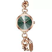 JULIUS聚利時 季節女神流蘇唯美鍊式腕錶-五色/30mm玫瑰金X璀璨綠