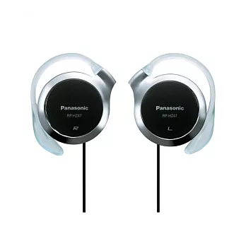 國際Panasonic超薄型stereo動立體聲耳掛式耳機RP-HZ47(強調舒適.訴求簡易裝戴;線長約1公尺但左右不等長)黑色 黑色