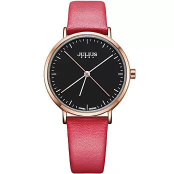 JULIUS聚利時 凝駐時光長指針設計皮錶帶腕錶-四色/34mm紅色