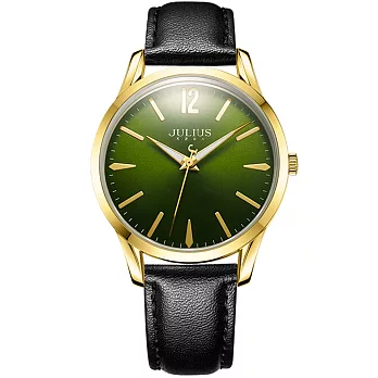 JULIUS聚利時 微星綻耀彎針設計皮帶腕錶-五色/39mm暗夜綠