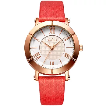JULIUS聚利時 華麗冒險立體鏡面設計腕錶-四色/33mm橘紅