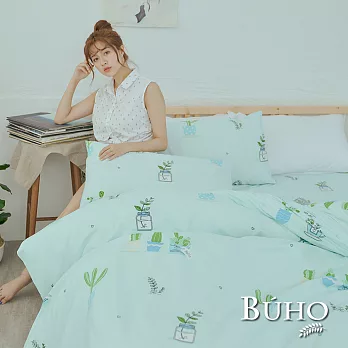 《BUHO》雙人四件式舖棉兩用被床包組《一隅心綠》