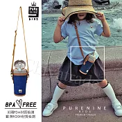 【韓國PURENINE】Kids兒童頂級時尚彈蓋隨身多功能保溫杯-290ML(附杯套+背帶)-牛仔杯套+綠色瓶組