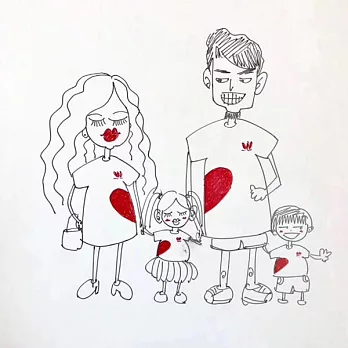 大紅愛心一半半短袖T恤親子裝情侶裝(小孩)80白色