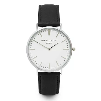 Elie Beaumont 英國時尚手錶 牛津系列 白錶盤x黑色皮革錶帶x銀錶框41mm
