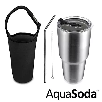 美國AquaSoda 304不鏽鋼雙層保溫保冰杯(含提袋超值組合)神祕黑色