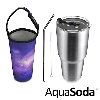 美國AquaSoda 304不鏽鋼雙層保溫保冰杯(含提袋超值組合)-星空紫色