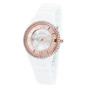 NATURALLY JOJO浪漫晶鑽珍珠貝陶瓷腕錶-玫瑰金X白